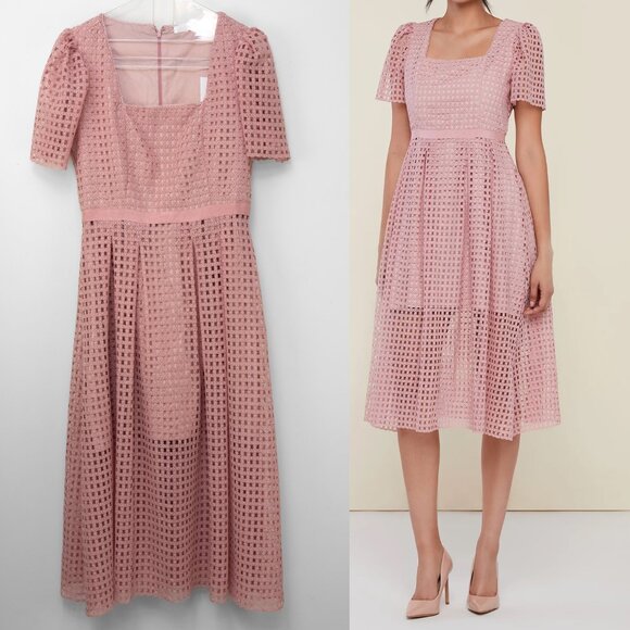 Rachel Parcell Dresses & Skirts - Rachel Parcell Midi Dress Lace Ruffle Evening Short Sleeve Party Pink Size 8 New